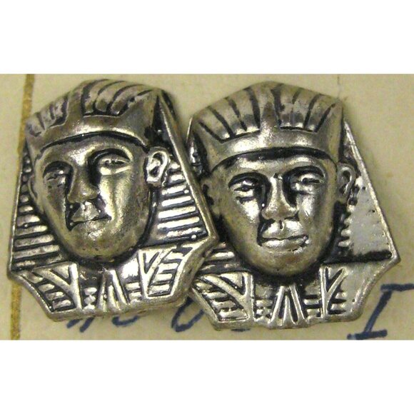 Egyptian Pharaoh Earrings CLIP ON Silvetone Vintage 1950 Estate Noveda - Picture 2 of 6